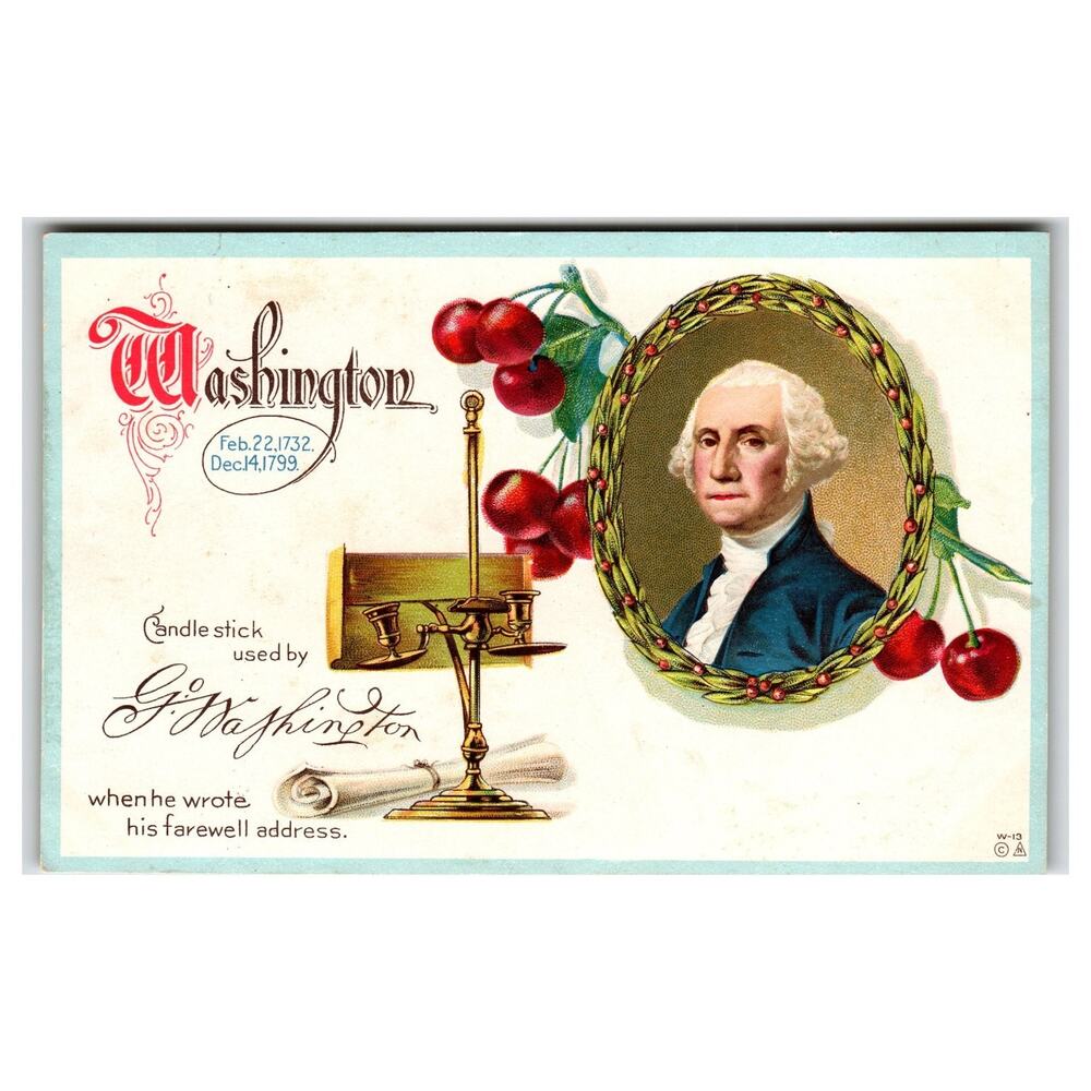 George Washington Cherry Tree Candlestick Embossed Postcard 1915